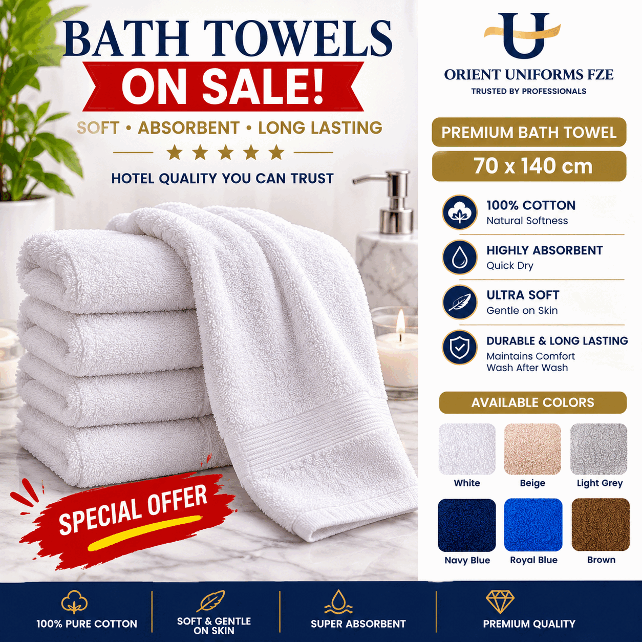Bath Towels 500 GSM White