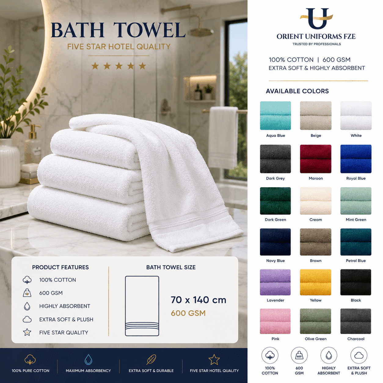 Standard Bathroom Towels For Spa Saloon Hotels