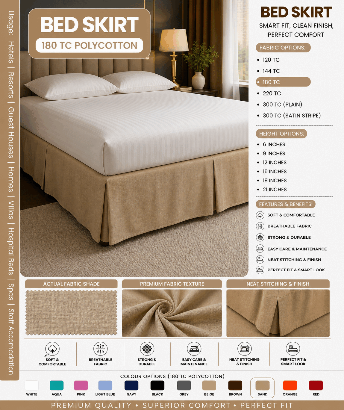 Beige Colour Bed Skirt for UAE commercial textile supply