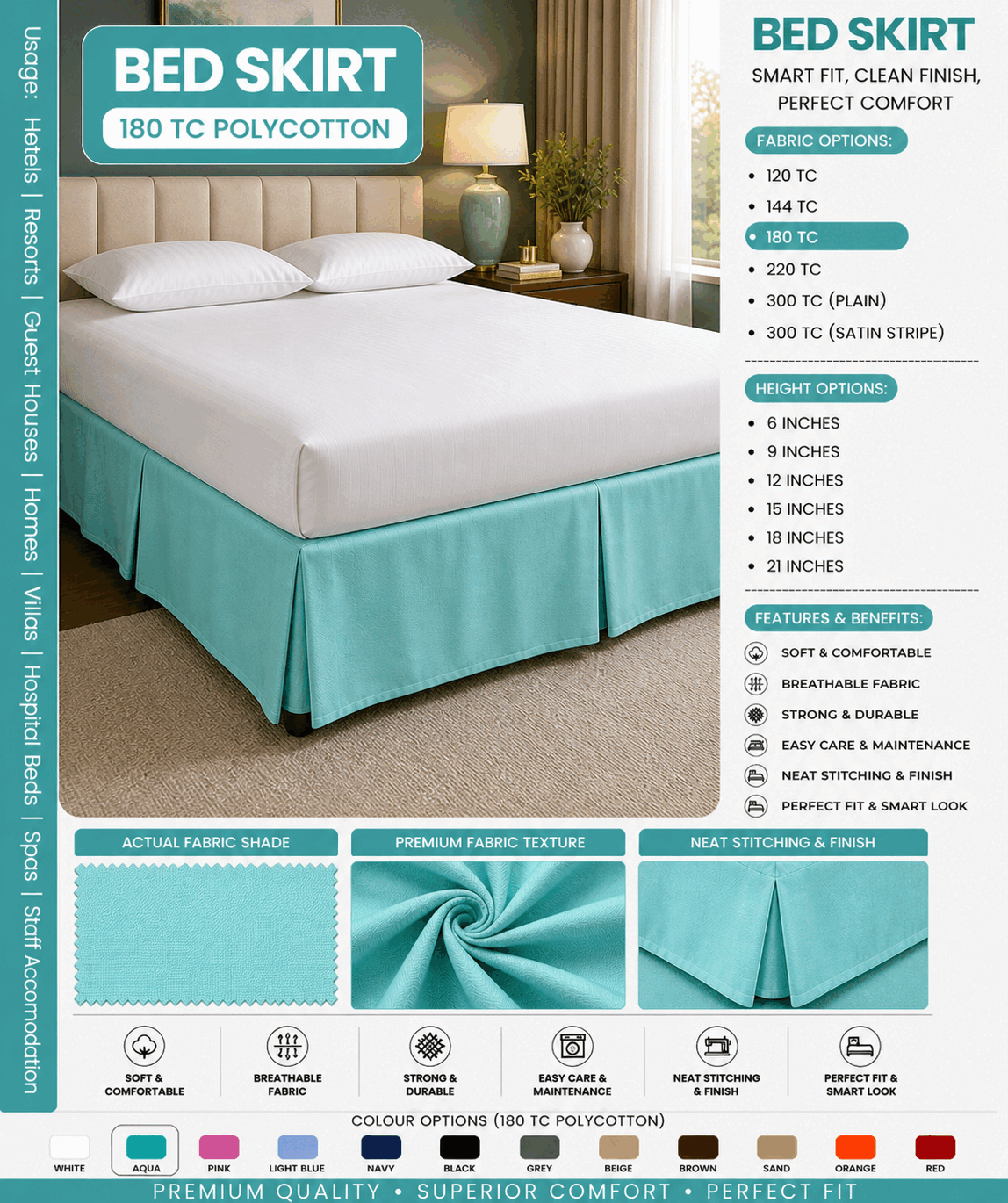 Turquoise Colour Bed Sheet for UAE commercial textile supply
