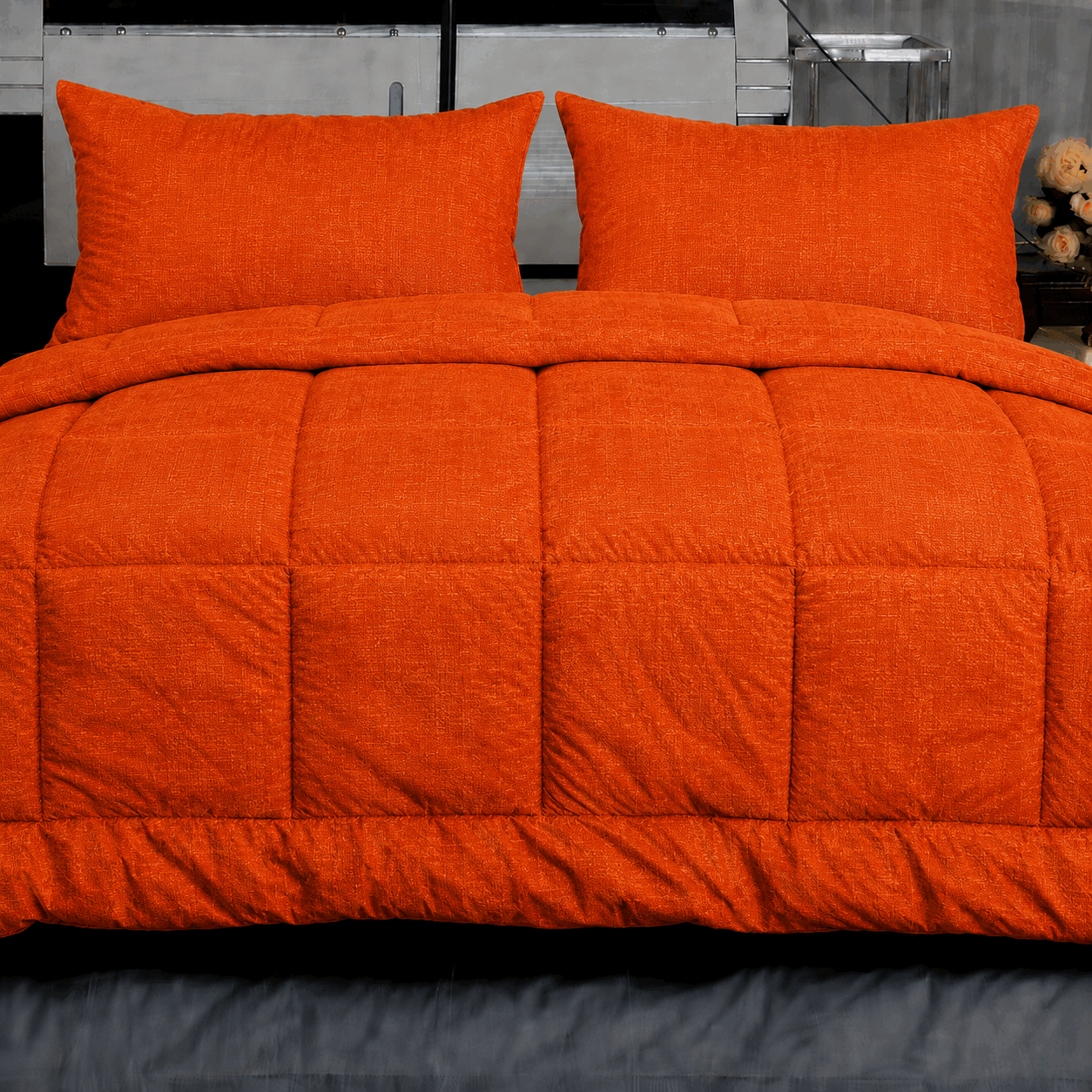 Vibrant Orange Quilted Bedscape for UAE commercial textile supply