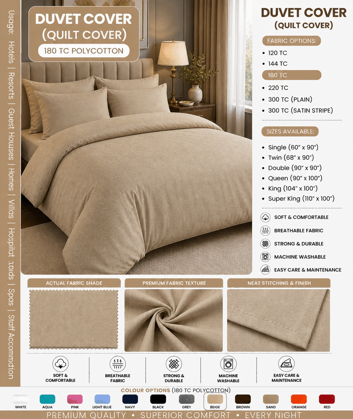 Beige Colour Duvet Cover for UAE commercial textile supply