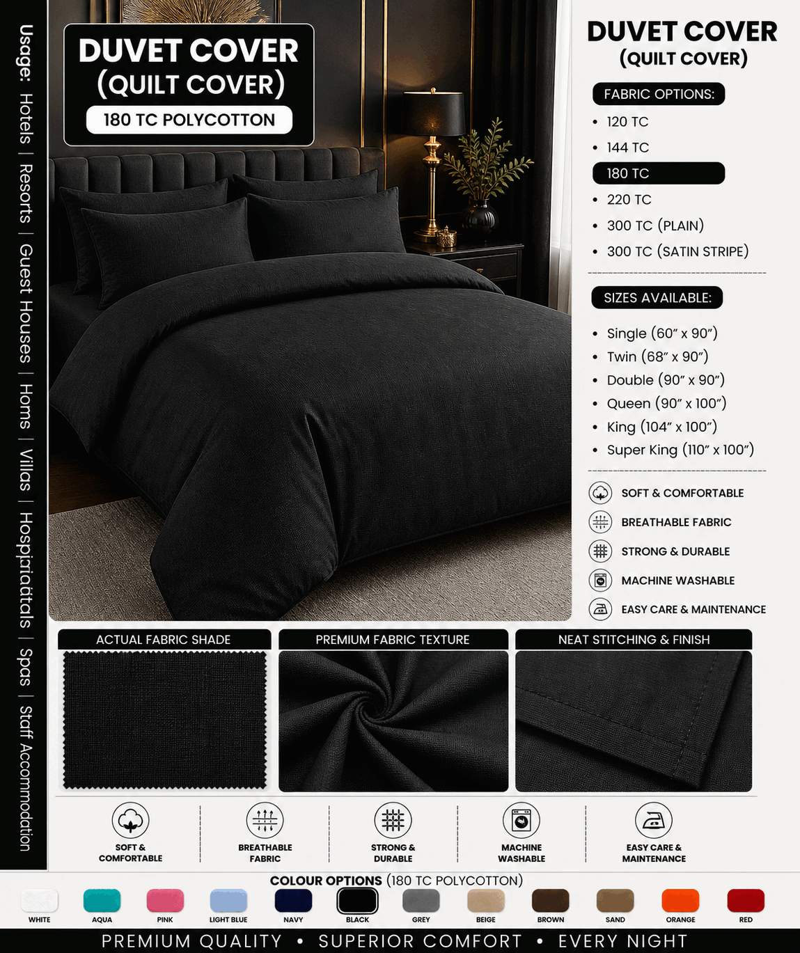 Black Duvet Cover for UAE commercial textile supply
