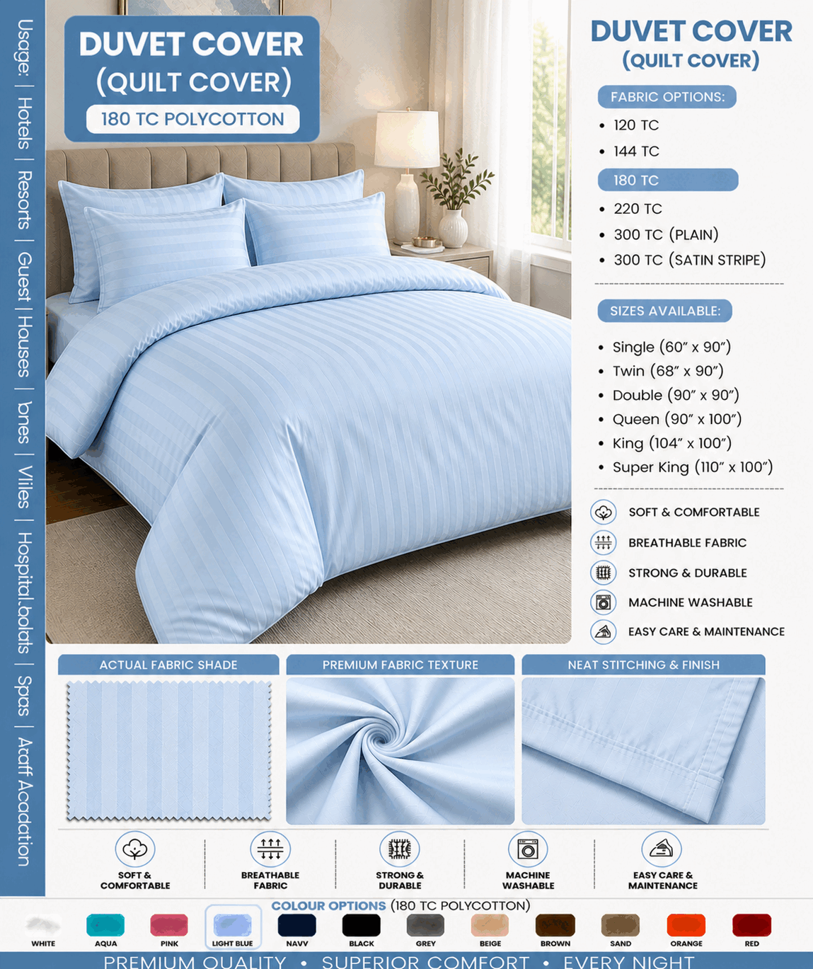 Blue Duvet Cover for UAE commercial textile supply