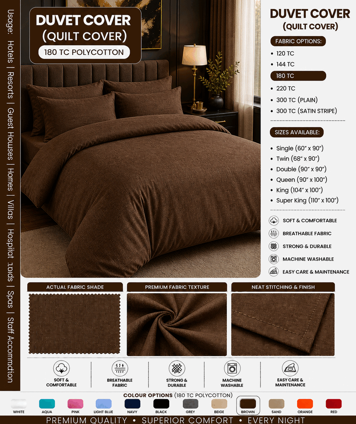 Brown Colour Duvet Cover for UAE commercial textile supply