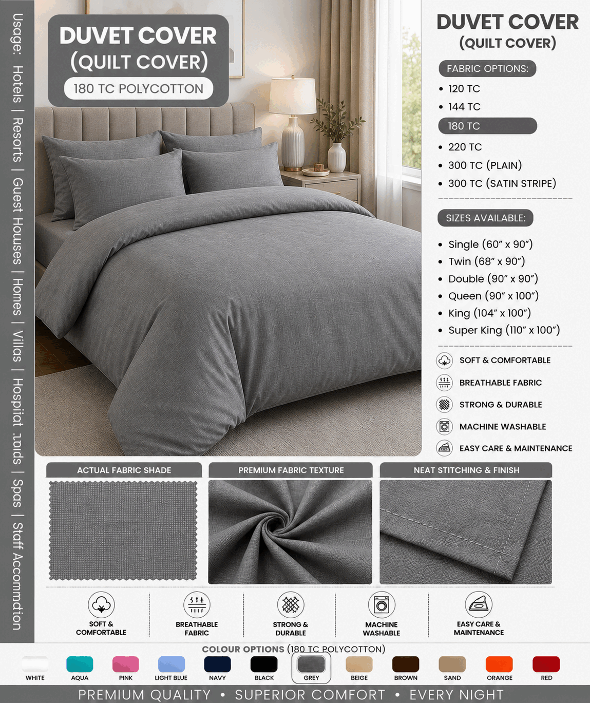 Grey Duvet Cover for UAE commercial textile supply