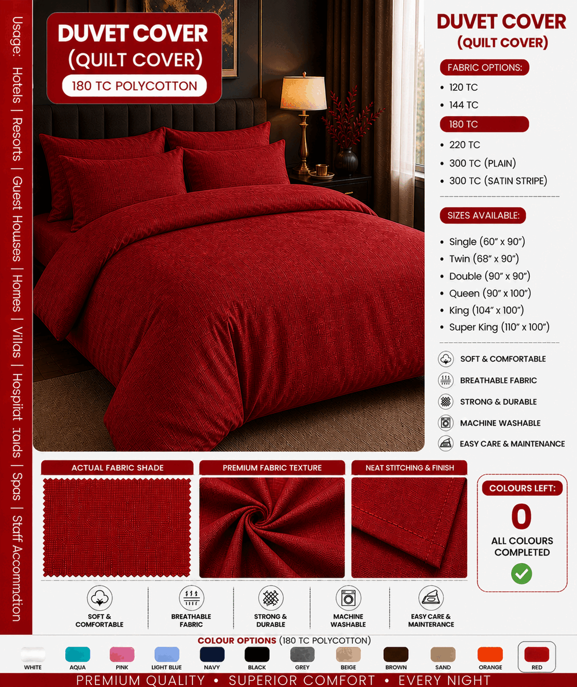 Maroon Colour Duvet Cover for UAE commercial textile supply
