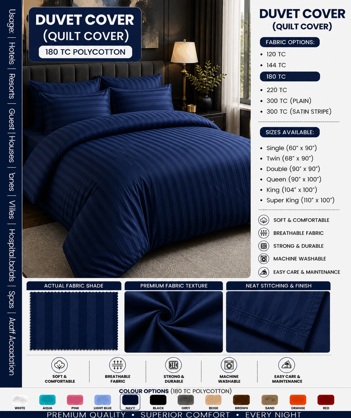 Navy Blue Duvet Cover for UAE commercial textile supply
