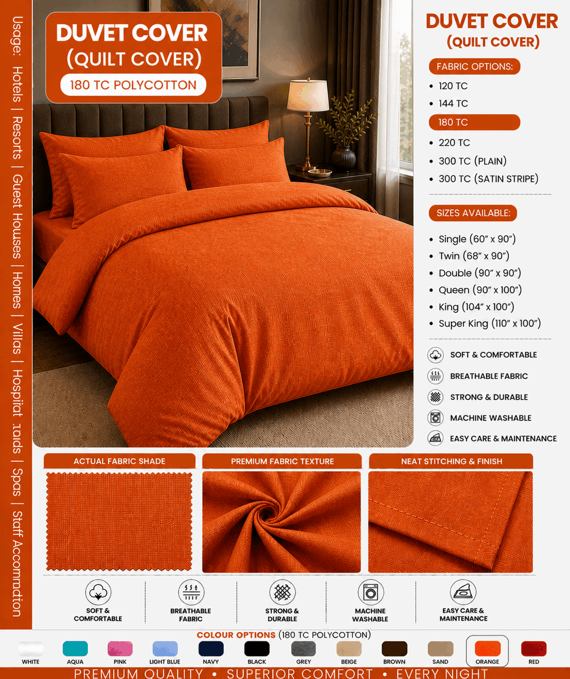Orange Colour Duvet Cover for UAE commercial textile supply