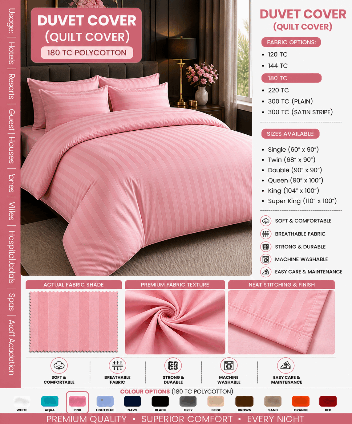 Pink Duvet Cover for UAE commercial textile supply