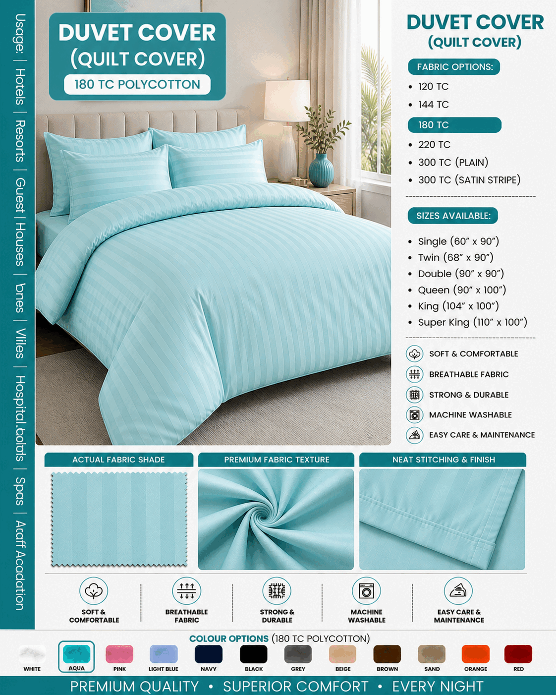 Turquoise Blue Duvet Cover for UAE commercial textile supply