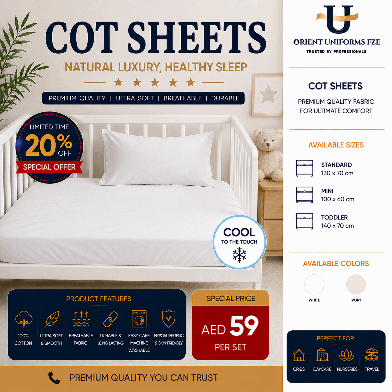 Cot Sheets for UAE commercial textile supply