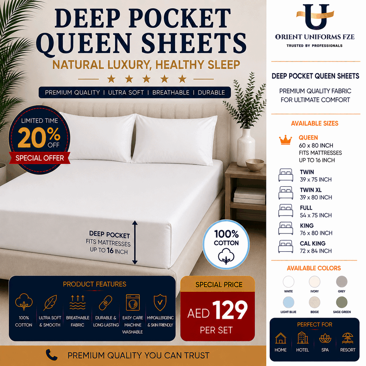 Deep Pocket Queen Bed Sheet