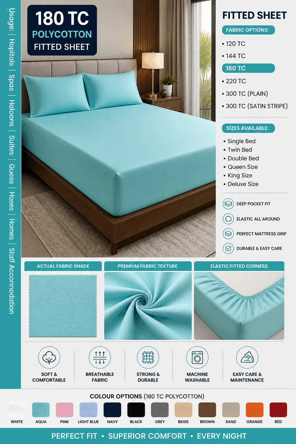 Turquoise Fitted Bed Sheet