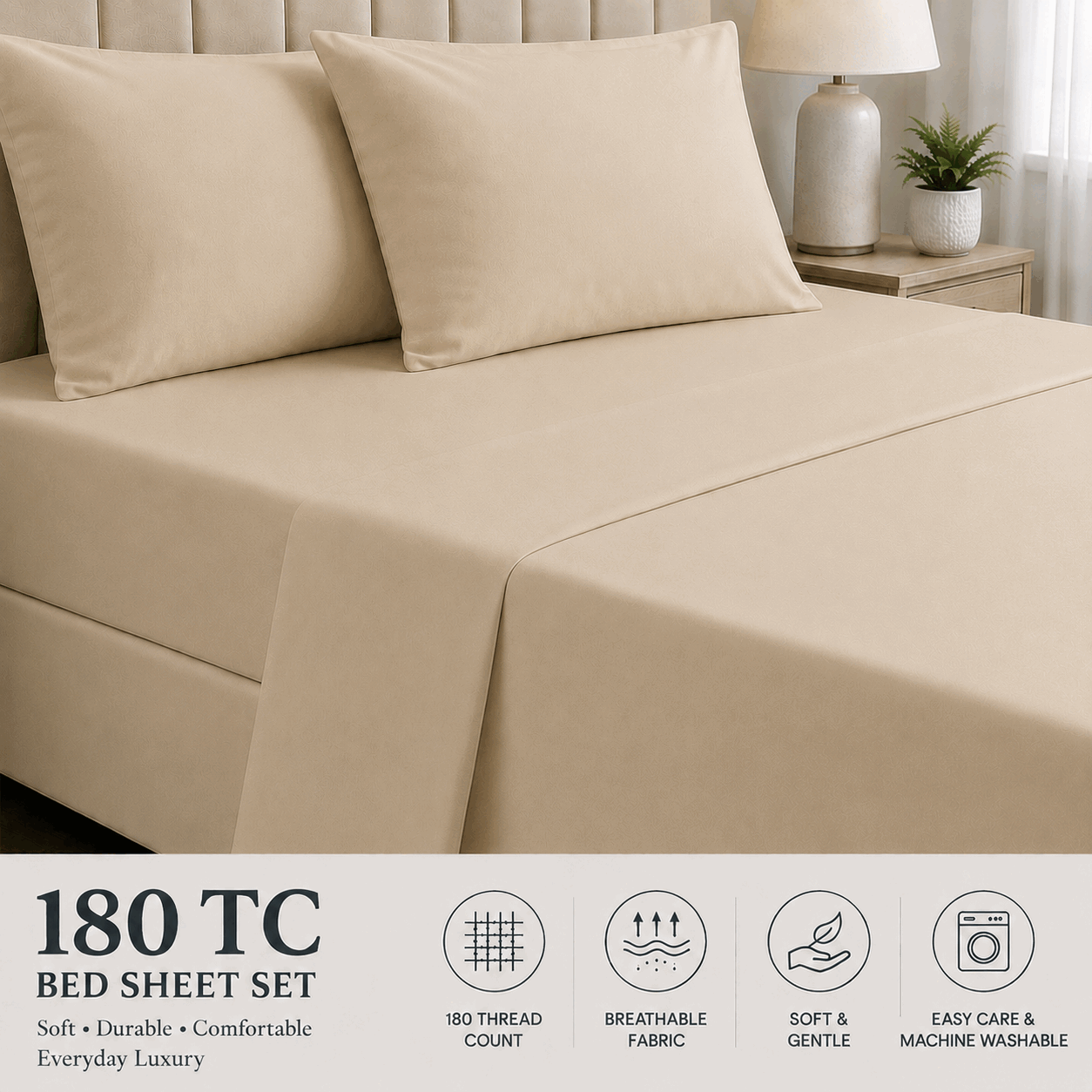 Beige Colour Bed Sheet for UAE commercial textile supply