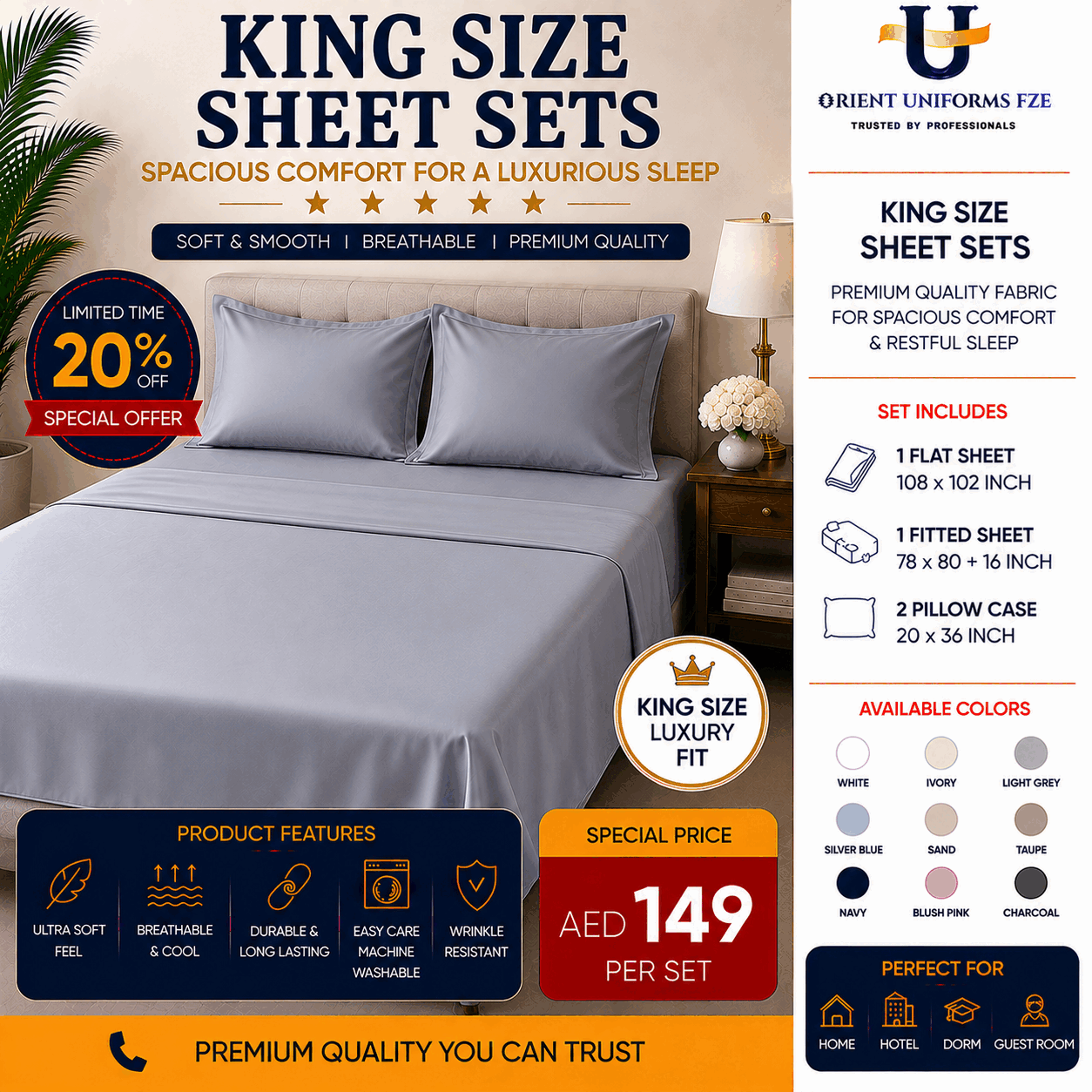 King Size Sheet Set Grey