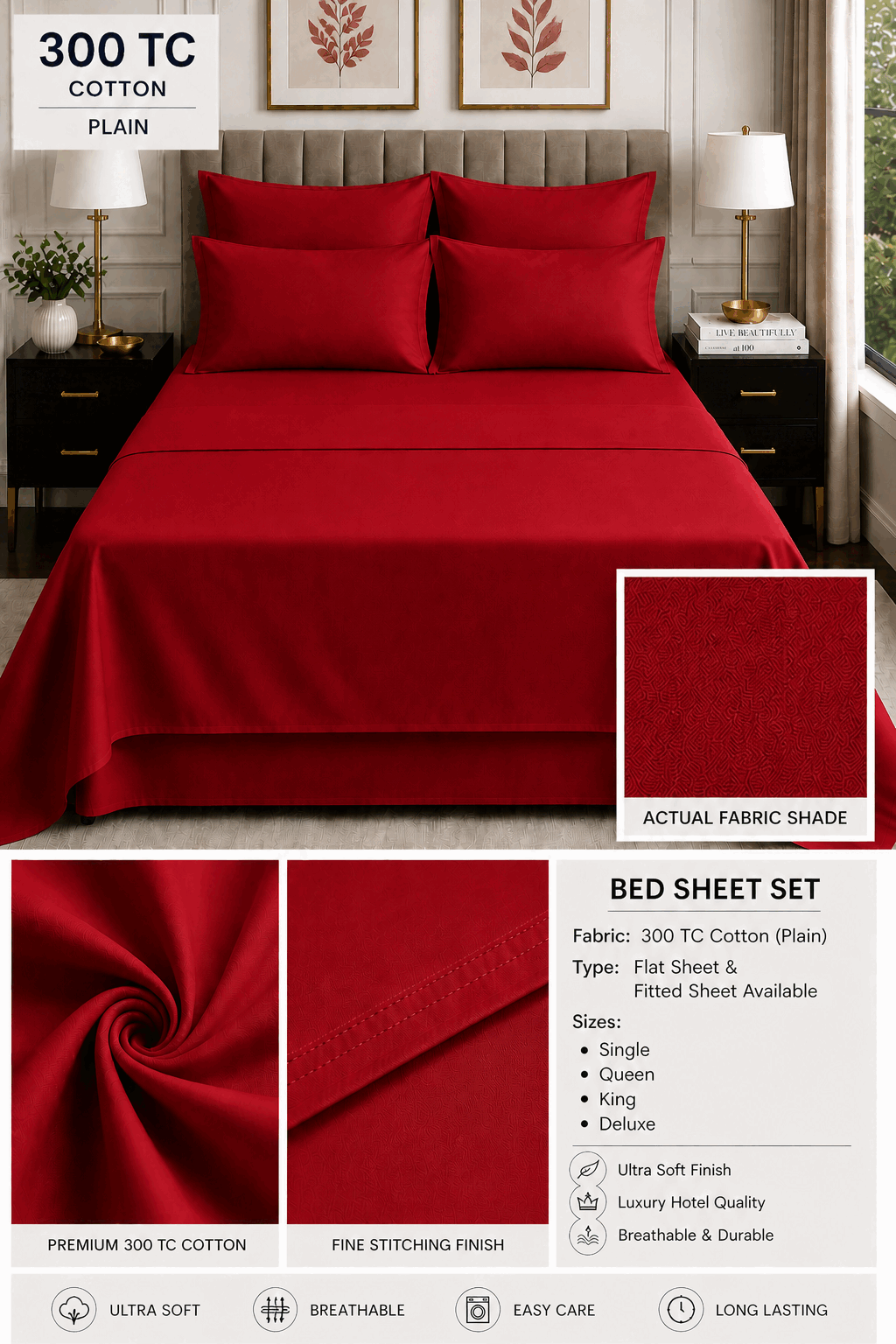 Red Colour Bed Sheet
