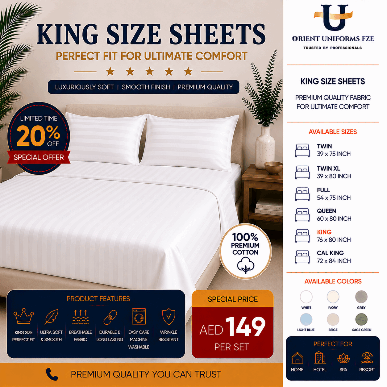 Stripe Bed Sheet White King Size