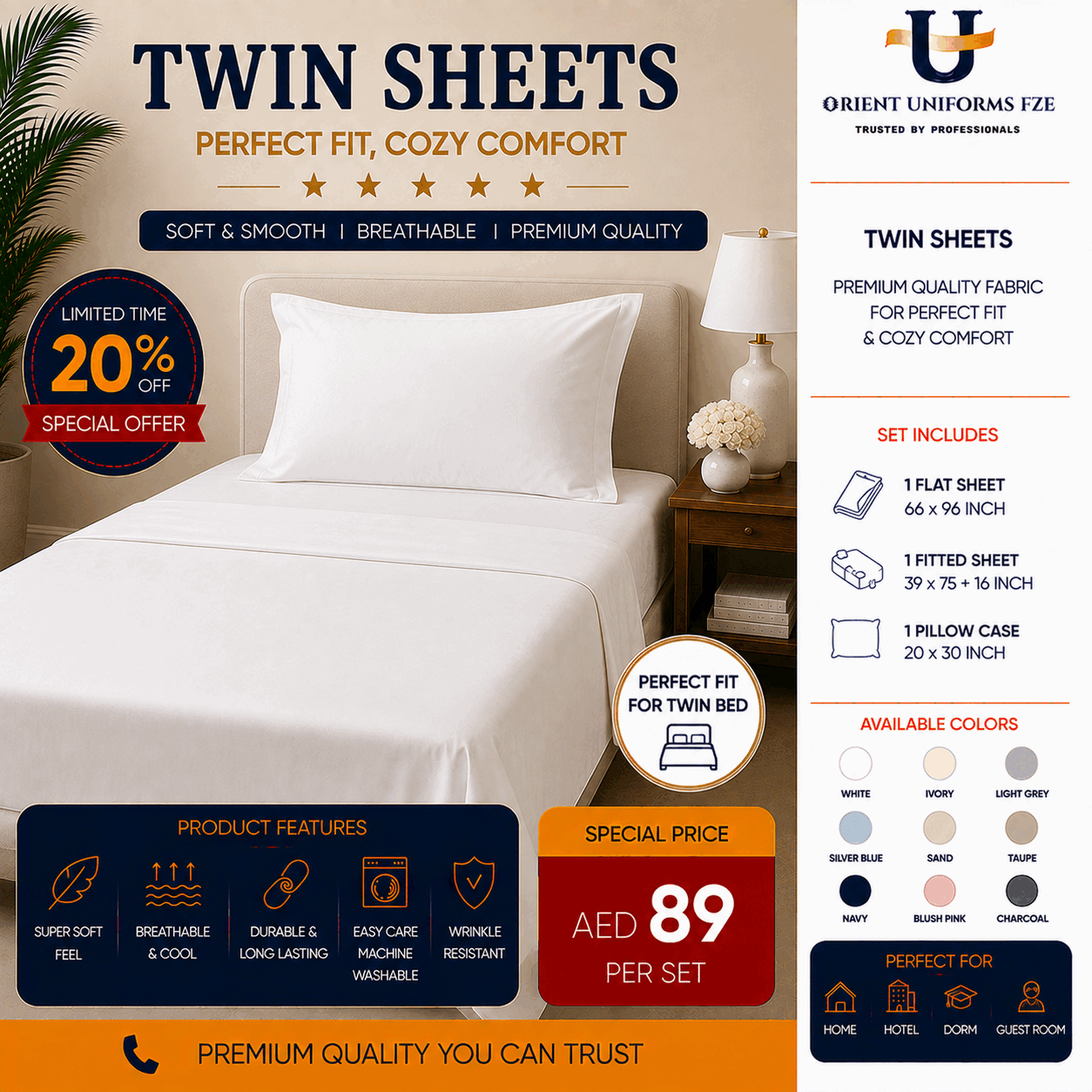 Twin White Bed Sheet