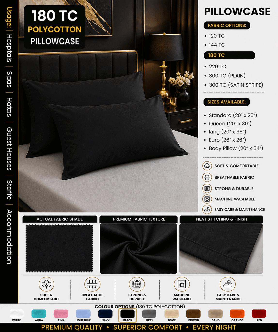 Black Pillow Cover