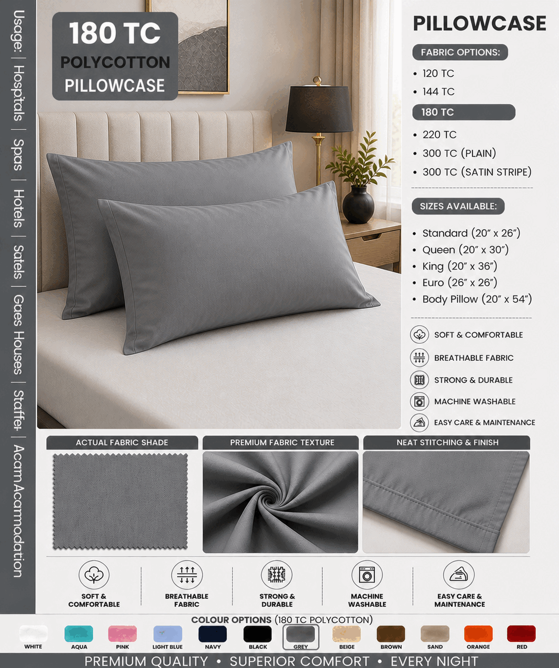 Grey Colour Pillow Cover