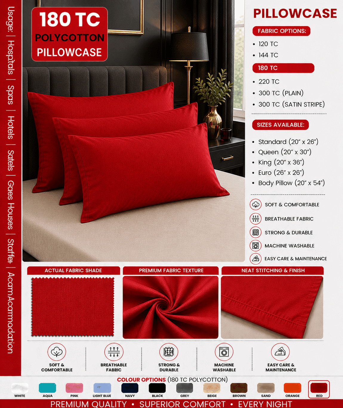 Red Colour Pillow Cover