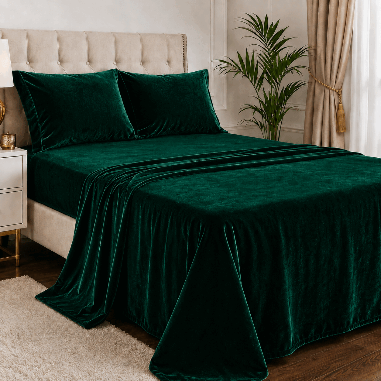 Green Velvet Bed Set for UAE commercial textile supply