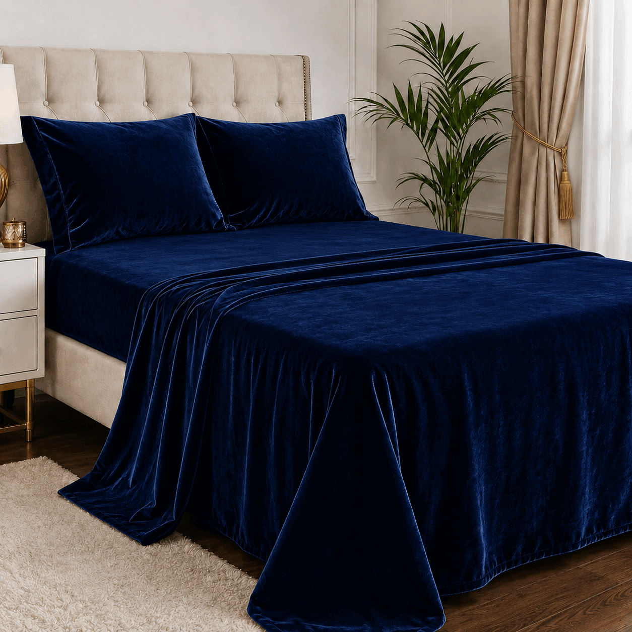 Navy Blue Velvet Bed Set for UAE commercial textile supply