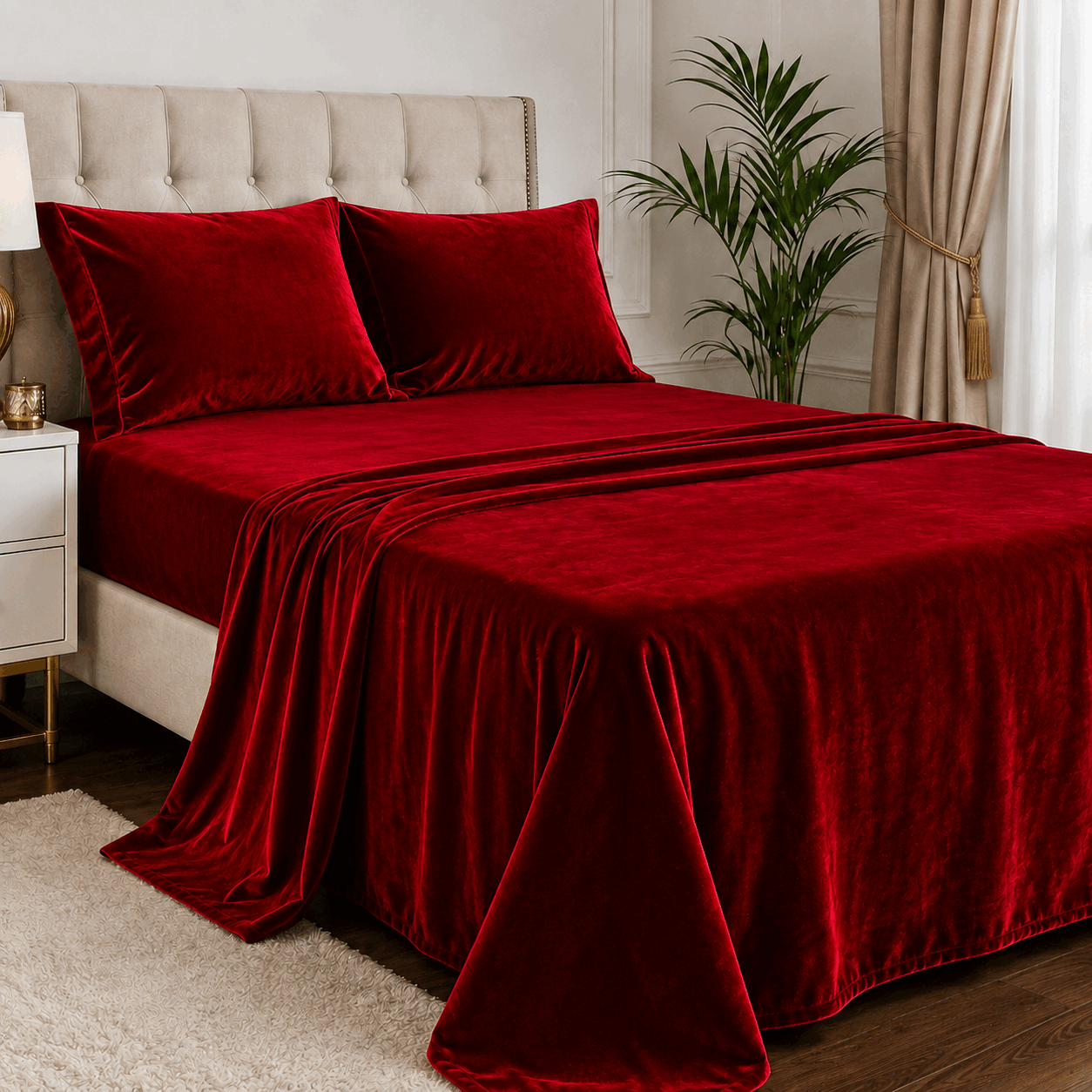 Red Velvet Bed Set for UAE commercial textile supply