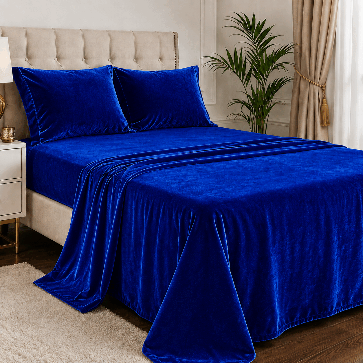 Royal Blue Velvet Bed Set for UAE commercial textile supply