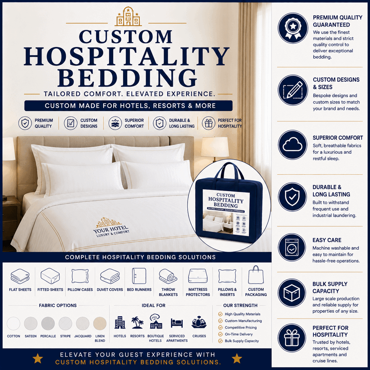 Custom Hospitality Bedding for UAE commercial textile supply