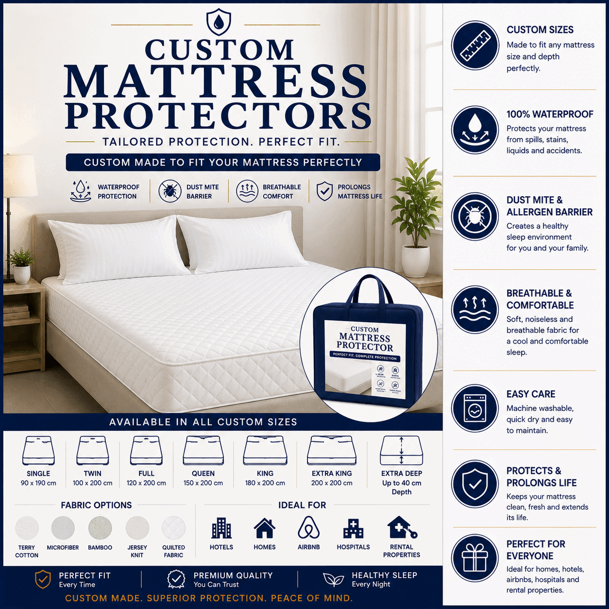Custom Mattress Protectors for UAE commercial textile supply