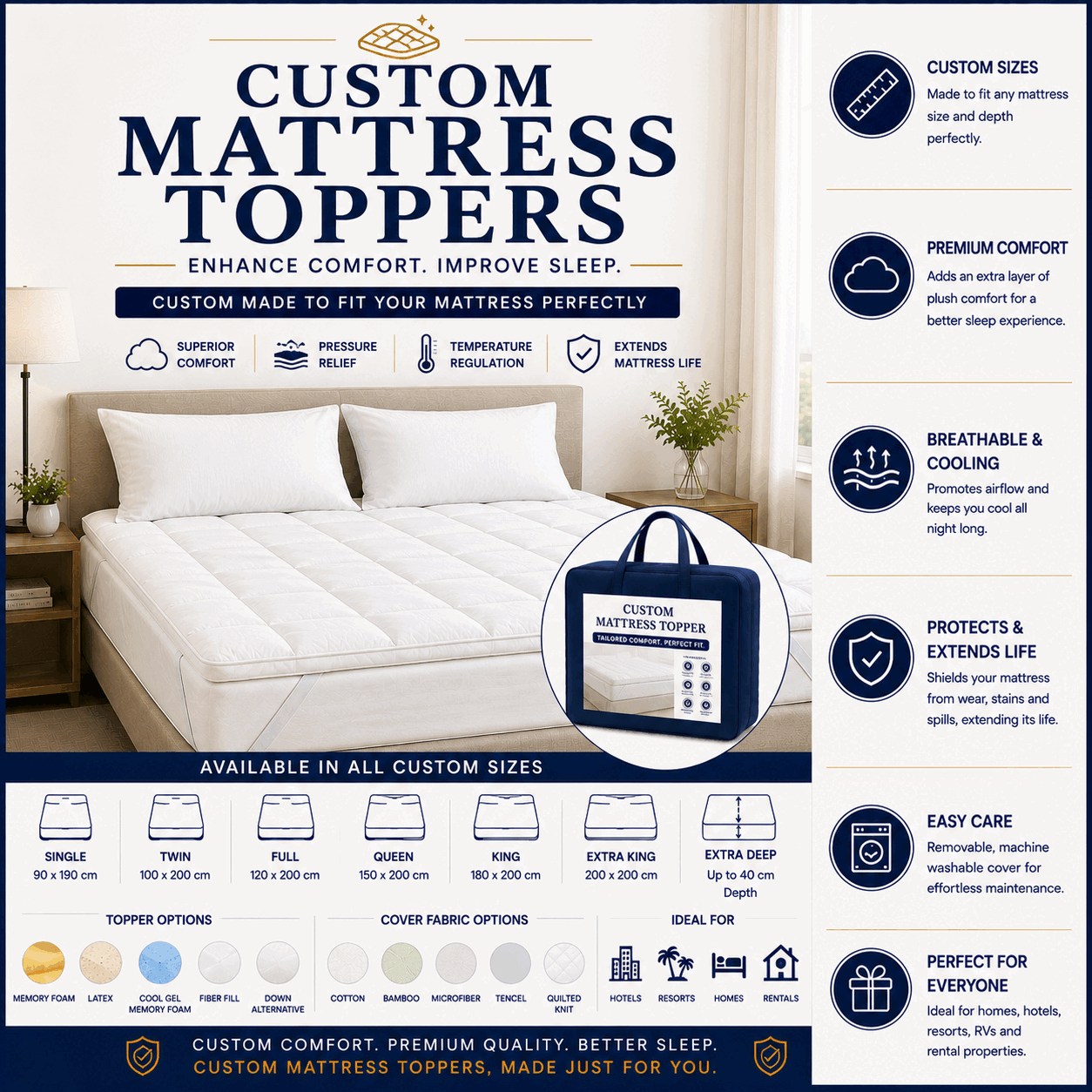 Custom Mattress Toppers for UAE commercial textile supply