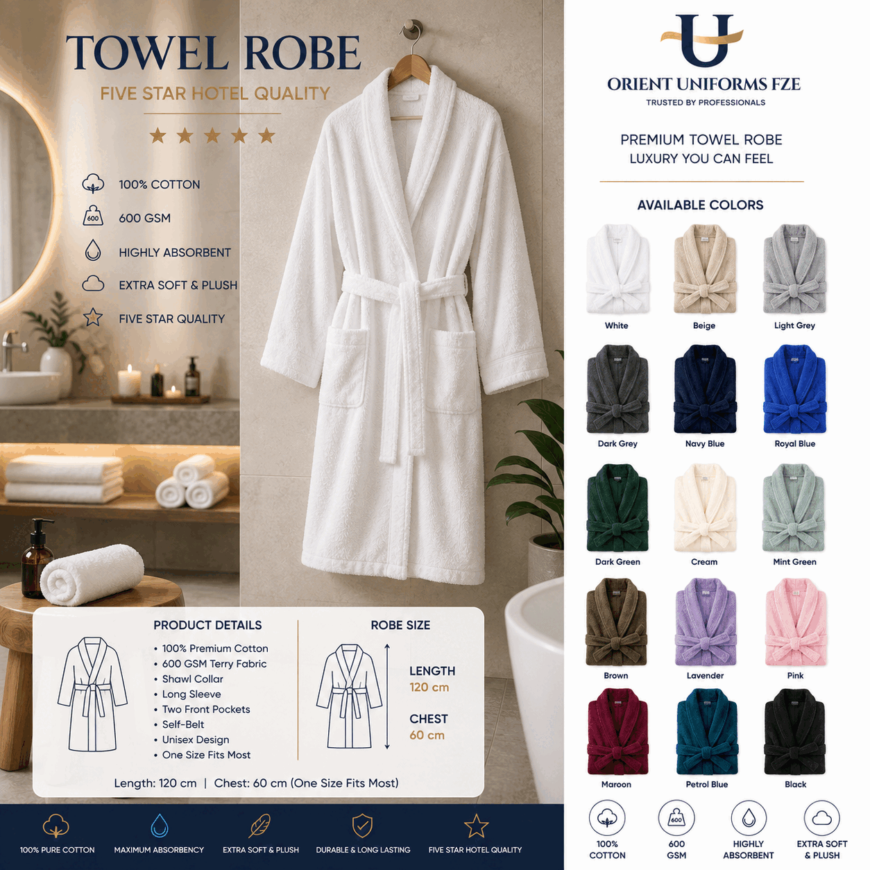 White Bath Robes for UAE commercial textile supply