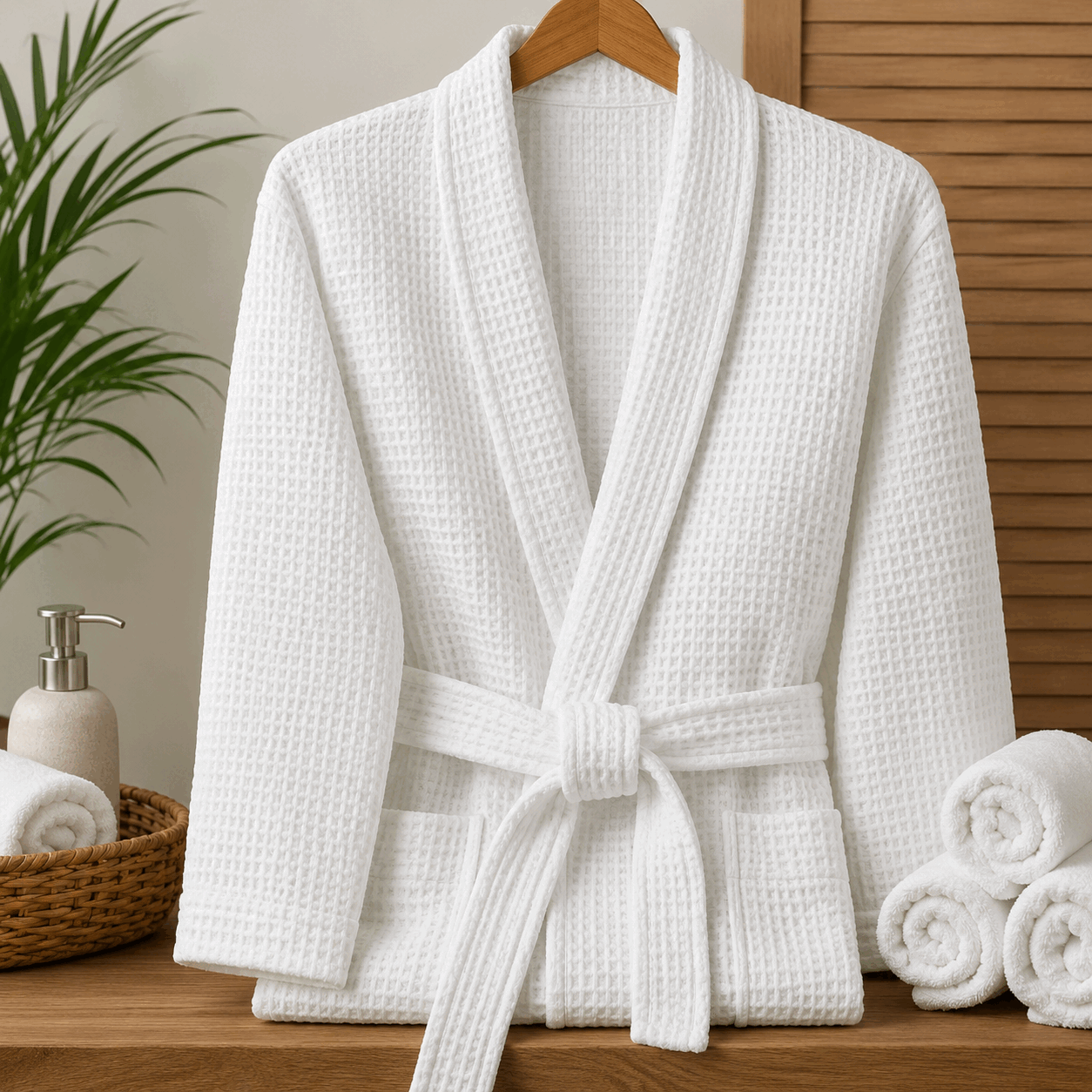 Waffle Bath Robe White for UAE commercial textile supply
