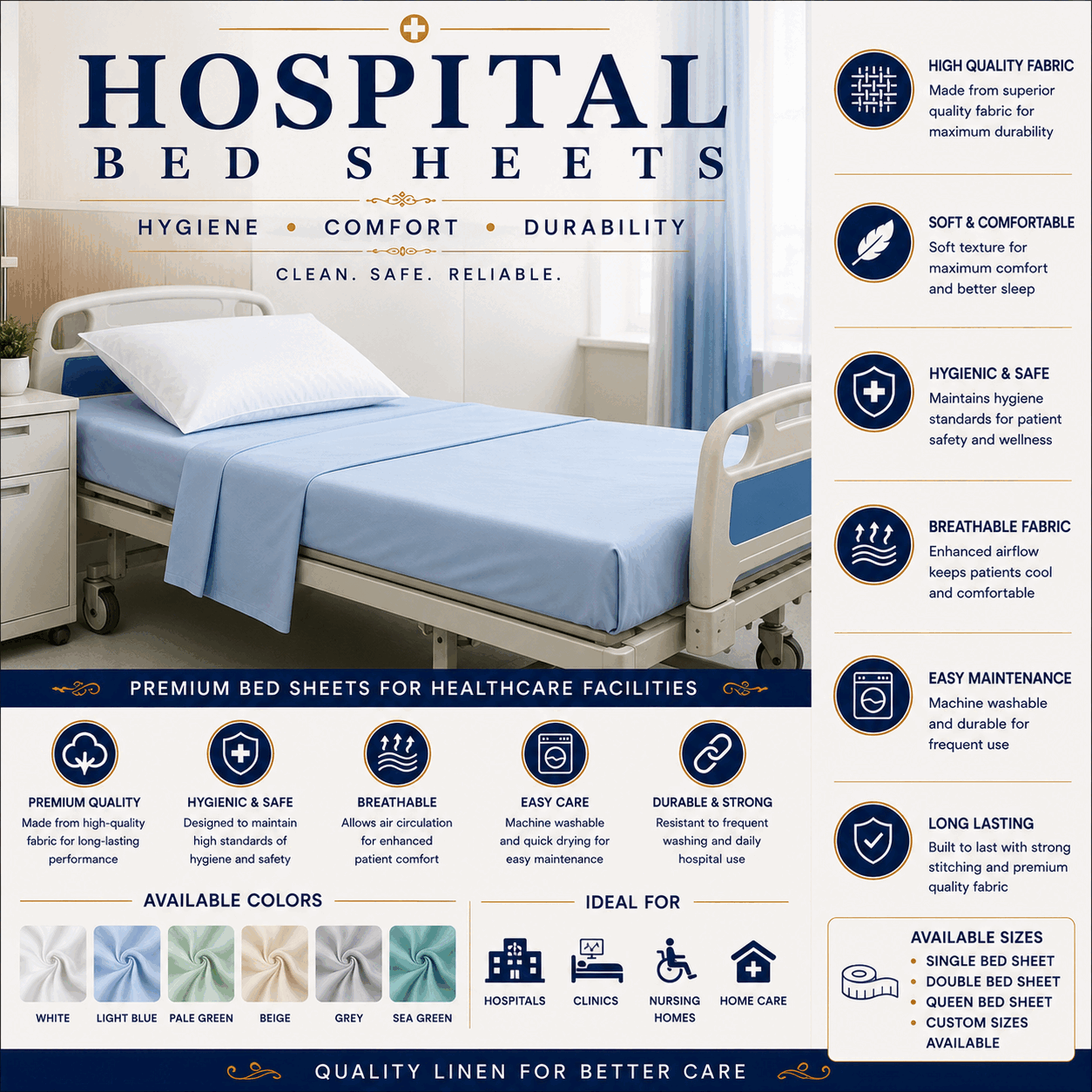 Hospital Bed Sheets for UAE commercial textile supply
