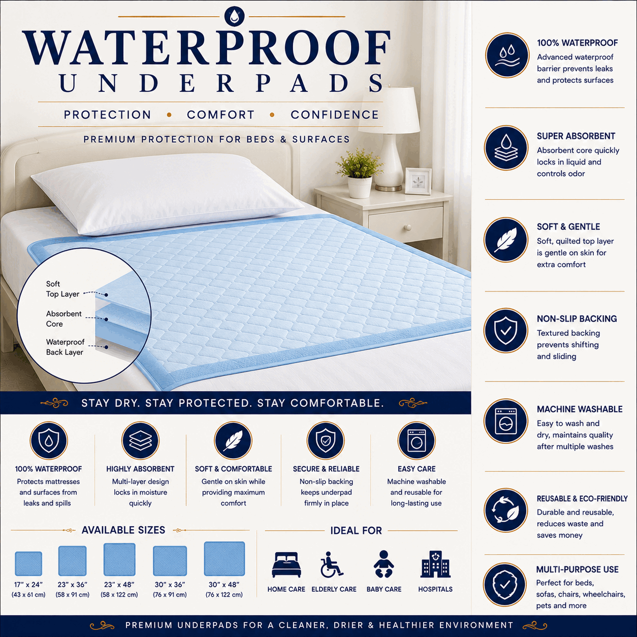 Water Proof Under Pads Beds for UAE commercial textile supply