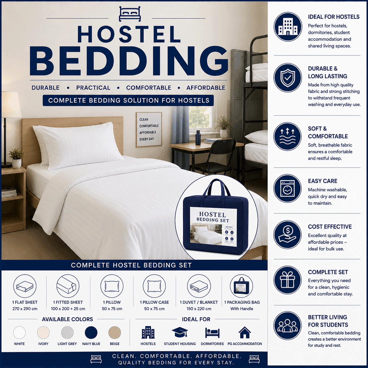 Hostel Bedding for UAE commercial textile supply