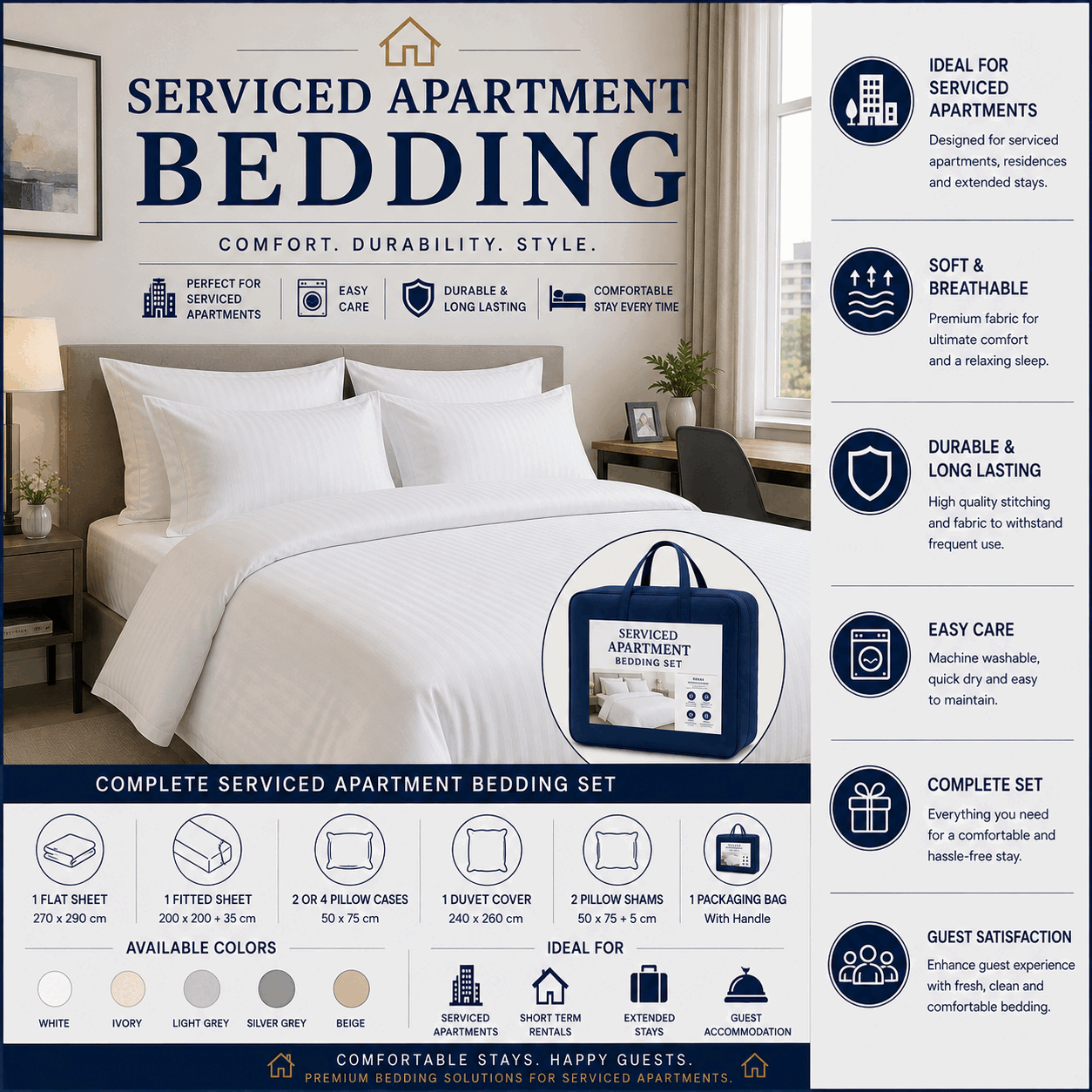 Serviced Apartment Bedding for UAE commercial textile supply