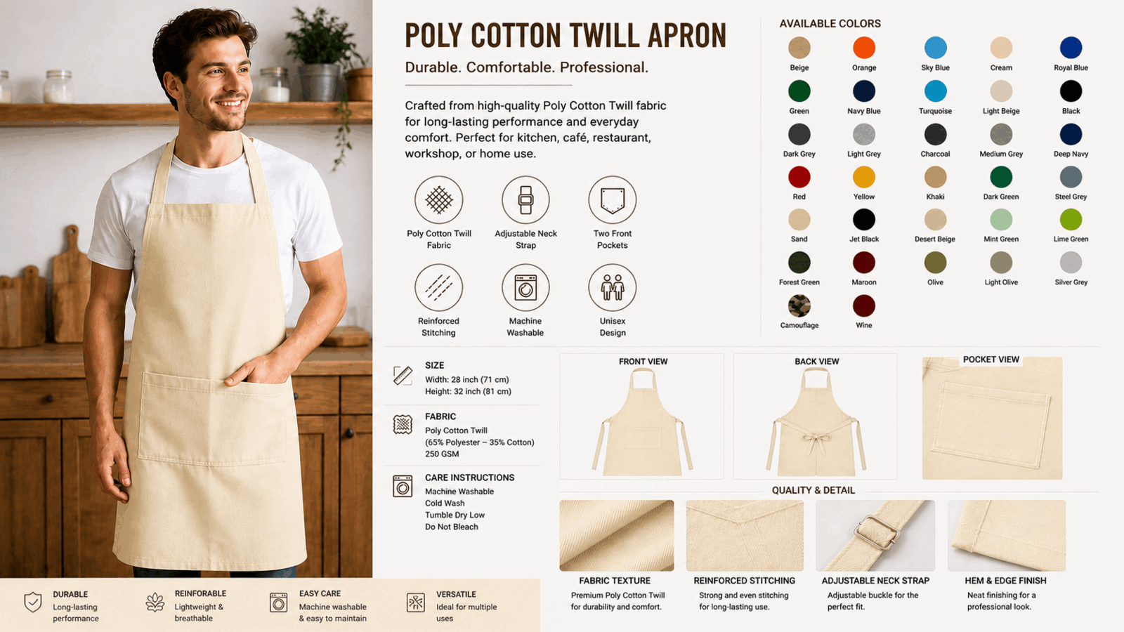 Cream Colourr Apron
