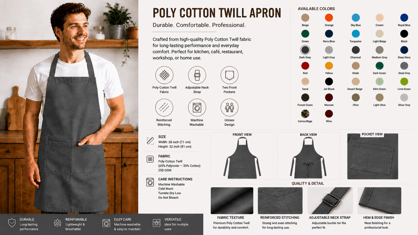 Dark Grey Colour Apron