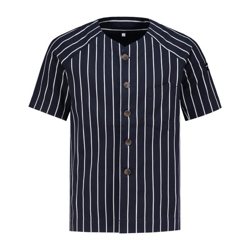 Chef Jacket Short Sleeves Without Collar Buttons Stripe
