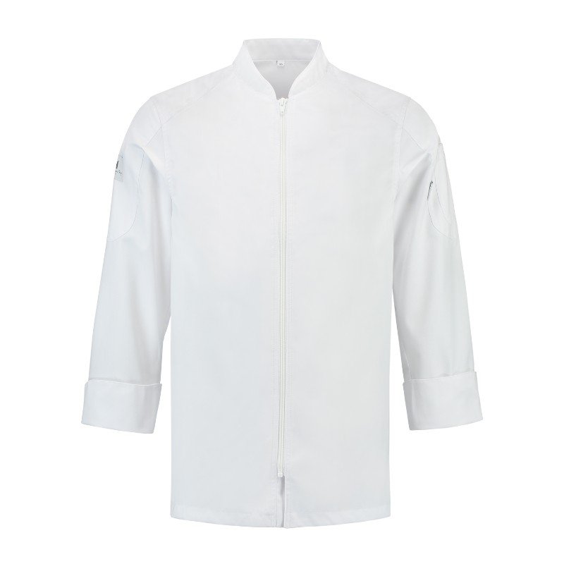 Chinese Collar Concealed Buttons Chef Jacket