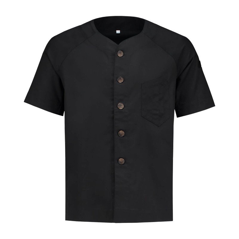 Cotton Round Neck Chef Sleeveless Shirt Button Short Collar