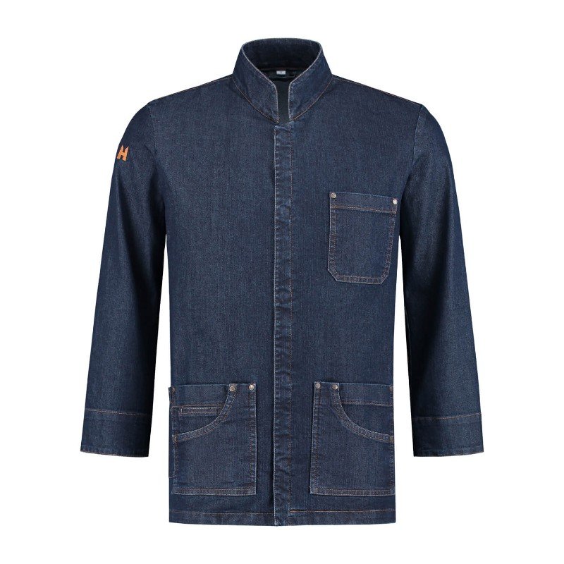 Denim Chef Jacket Chest Two Hand Pockets Full Sleeves Stylish Cut