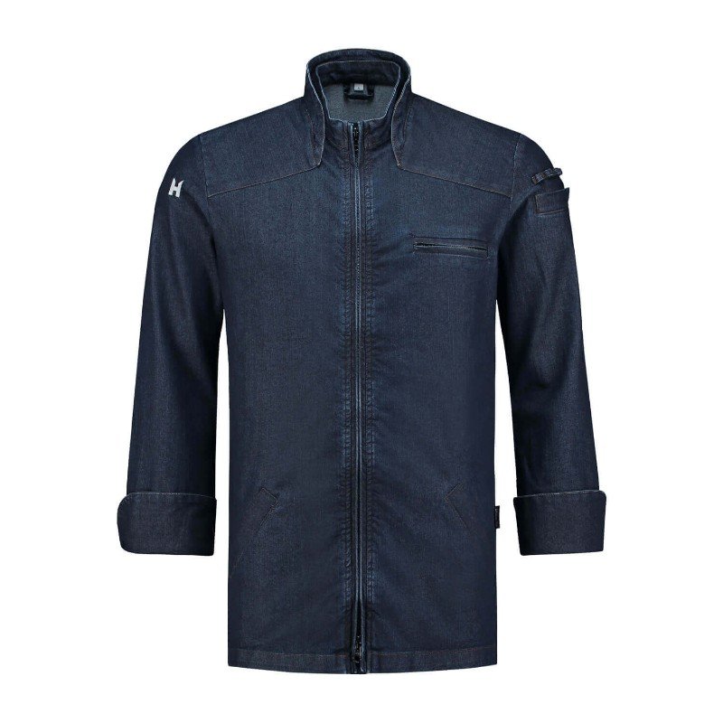 Denim Chef Jacket Collar Zipper