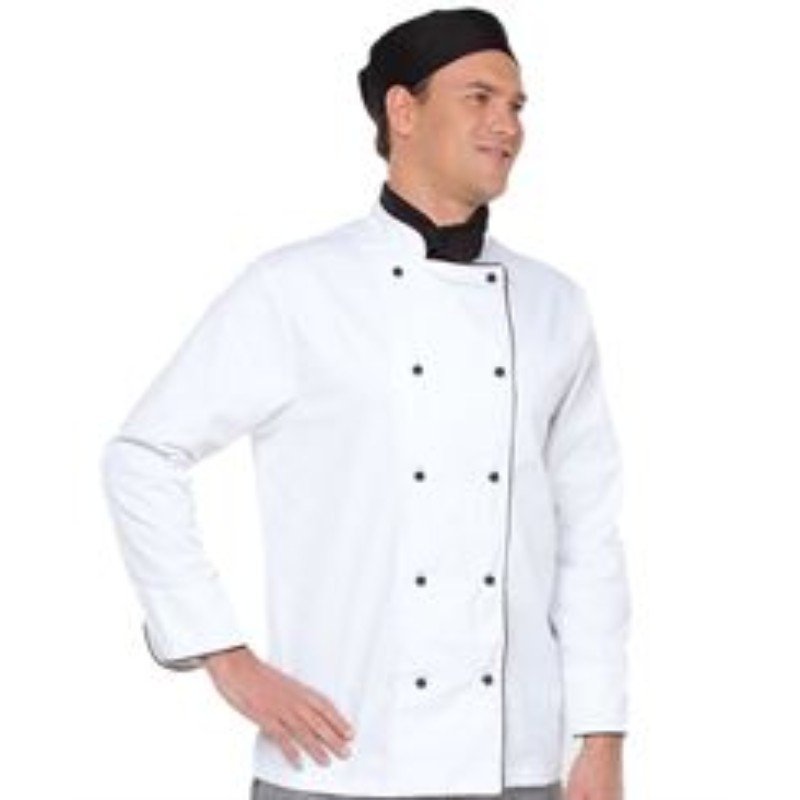Traditional Chef Jacket Black Piping Buttons Small Ribbon Collar