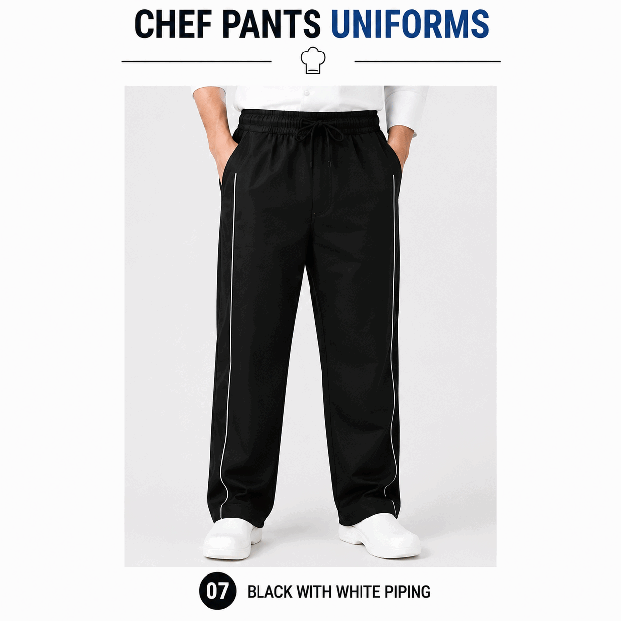 Black Chef Pant With White Piping