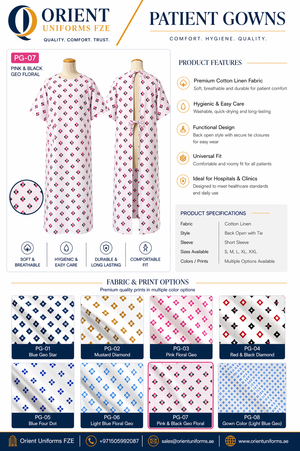 Flroal Printed White And Pink Patient Gown