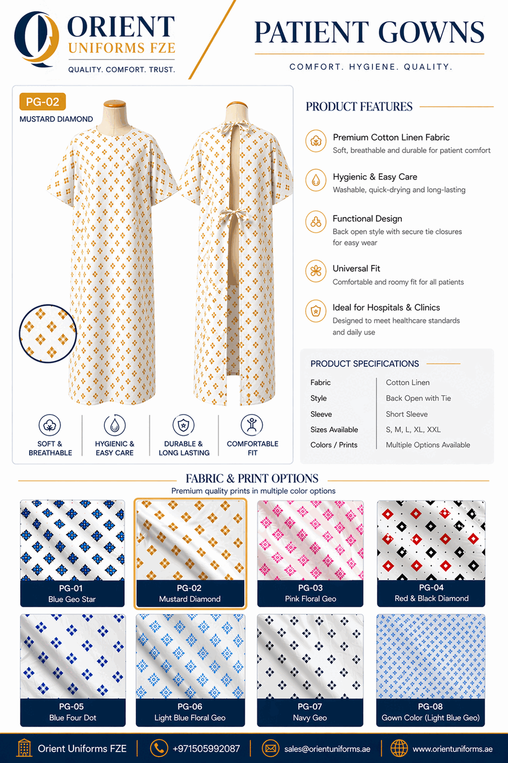 Printed Cream And Brown Patient Gown